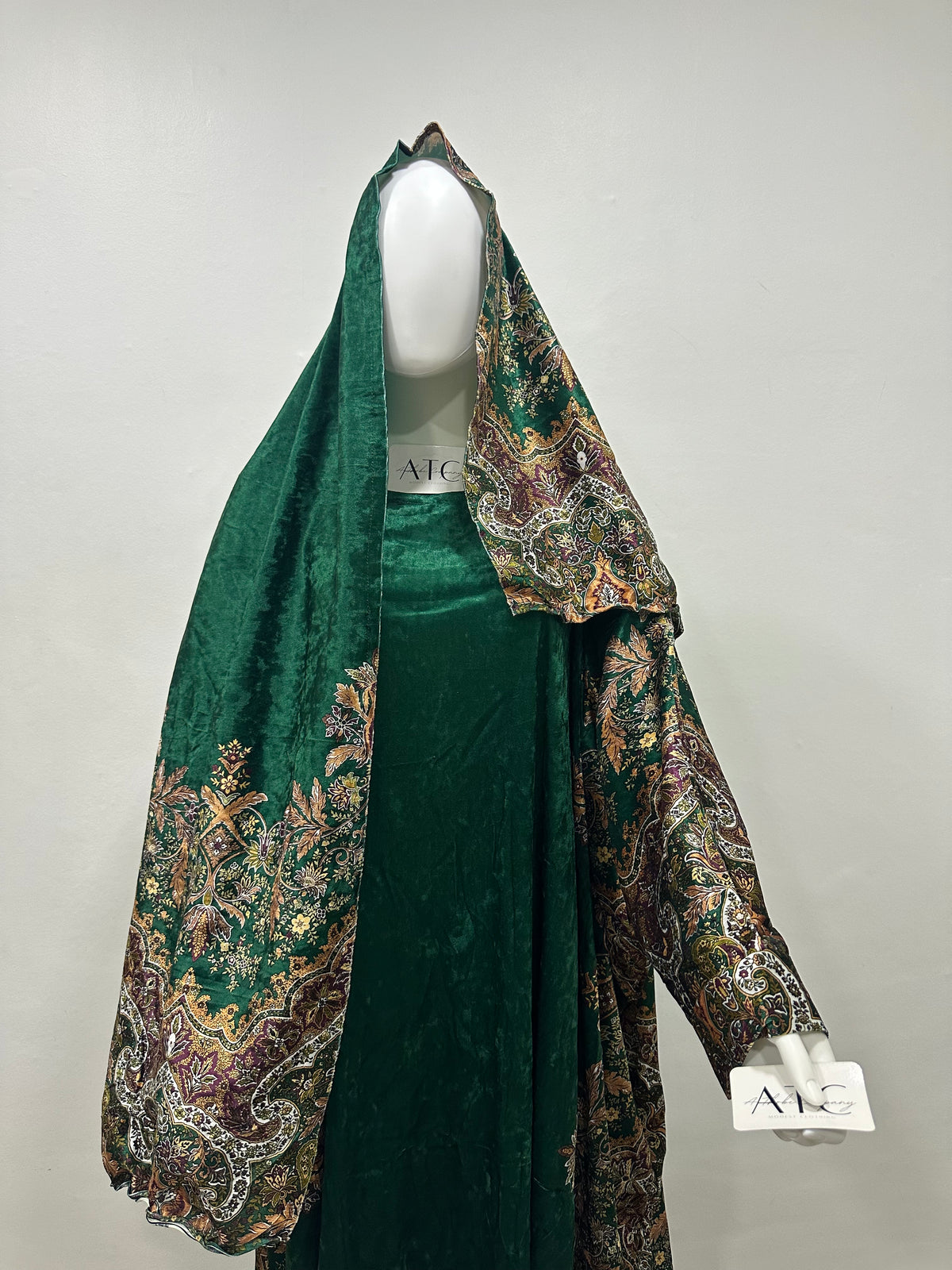 Elegant Printed Velvet Abaya