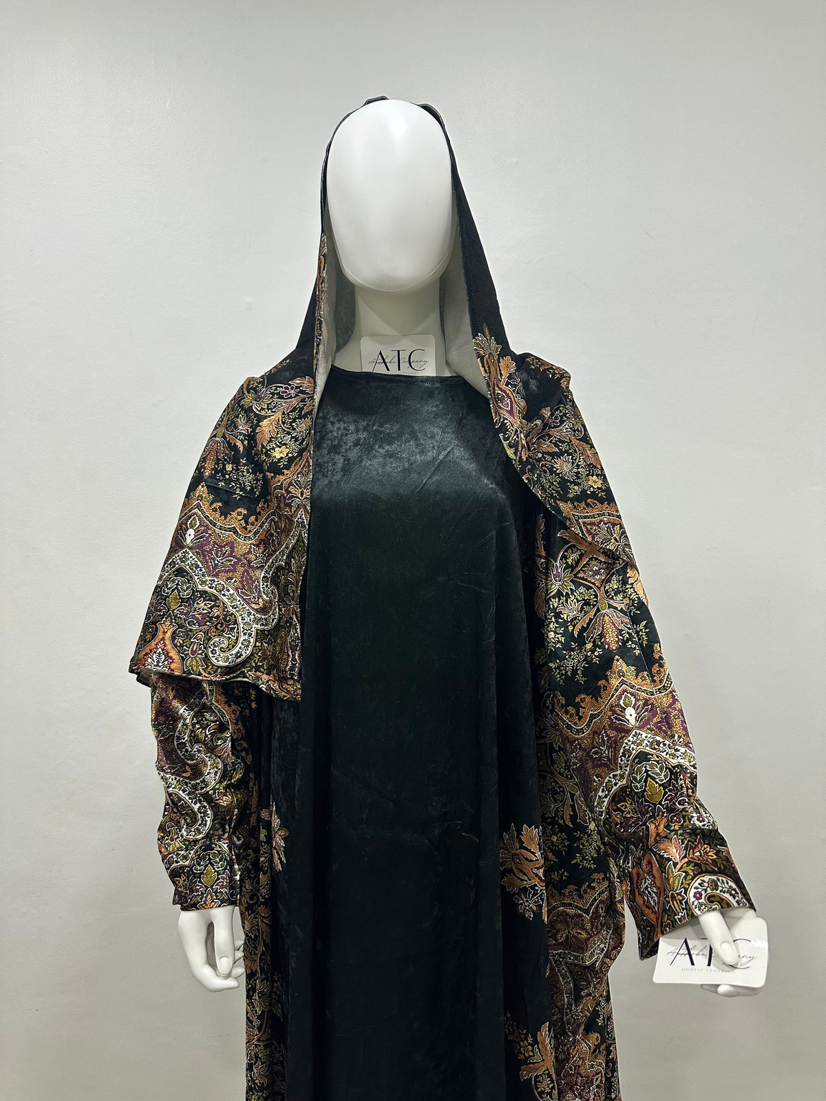 Elegant Printed Velvet Abaya