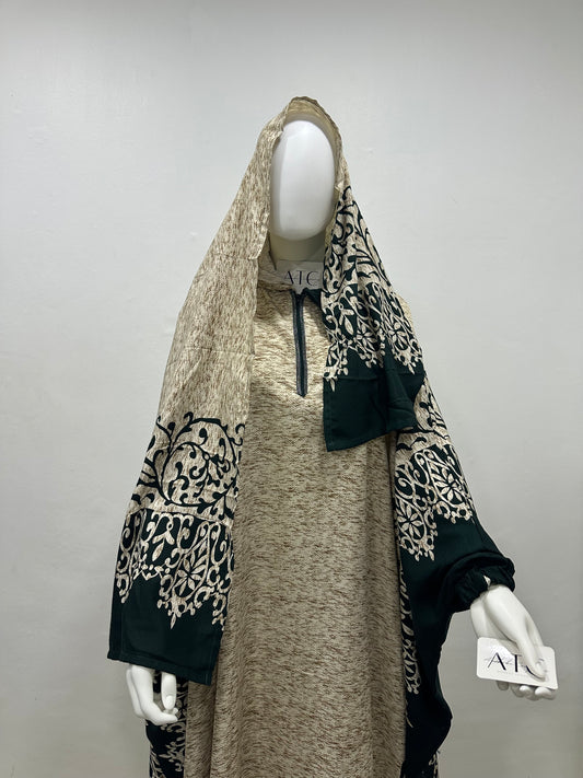 Elegance Two-Piece Printed Abaya & Matching Hijab Set