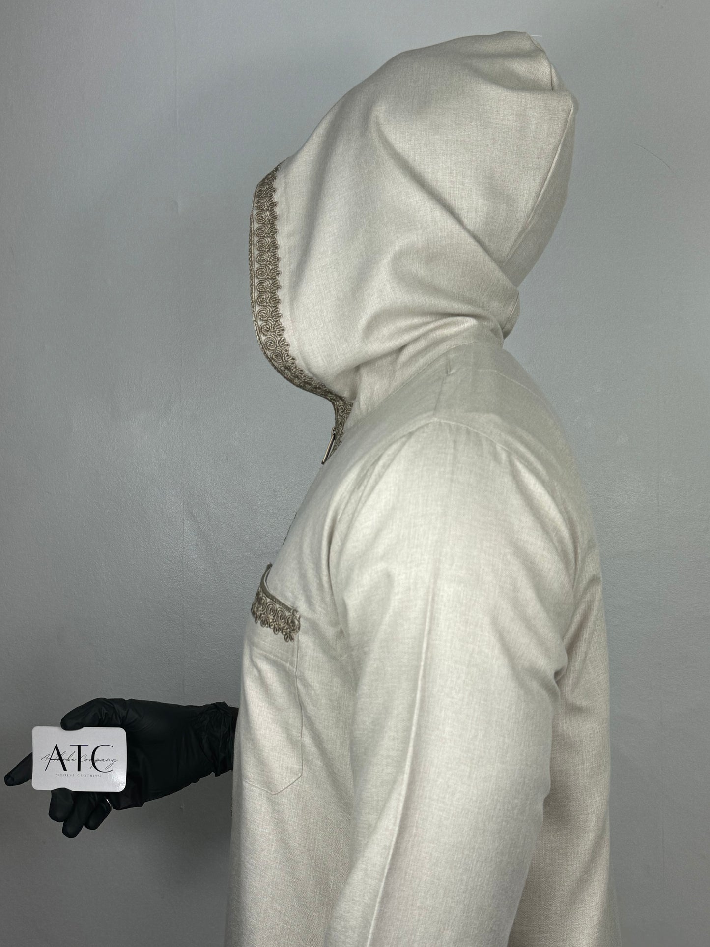 Beige Summer Thobe  - Hooded